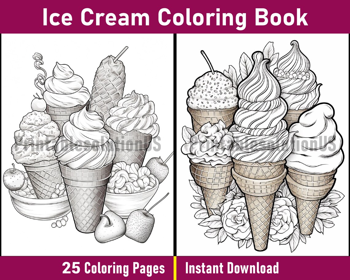 Ice Cream Coloring Book Printable Ice Cream Coloring Pages Grayscale ...