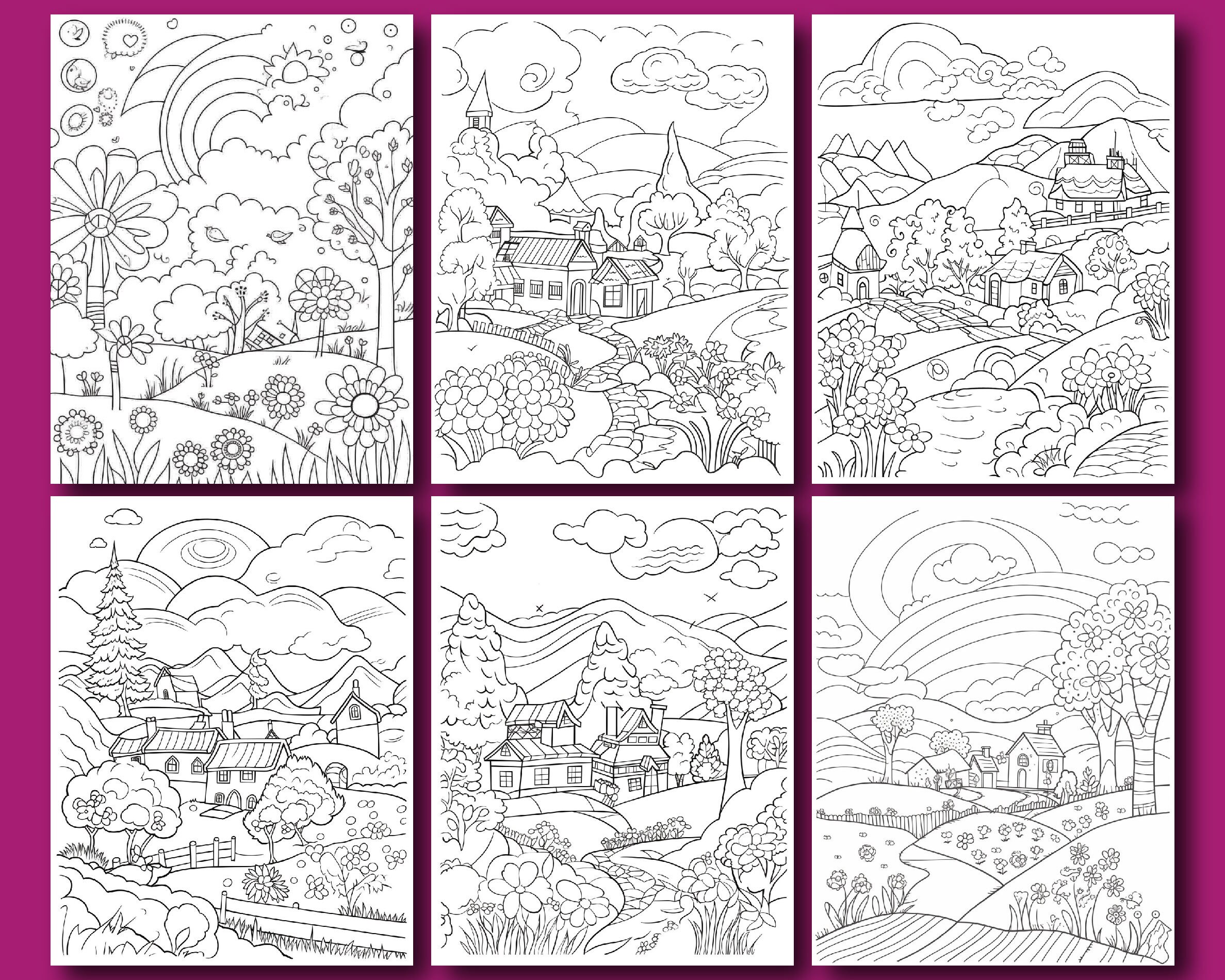 Spring Scenes To Color Spring Scenes Coloring Book | 25 Printable Pages (PDF Download) - Etsy