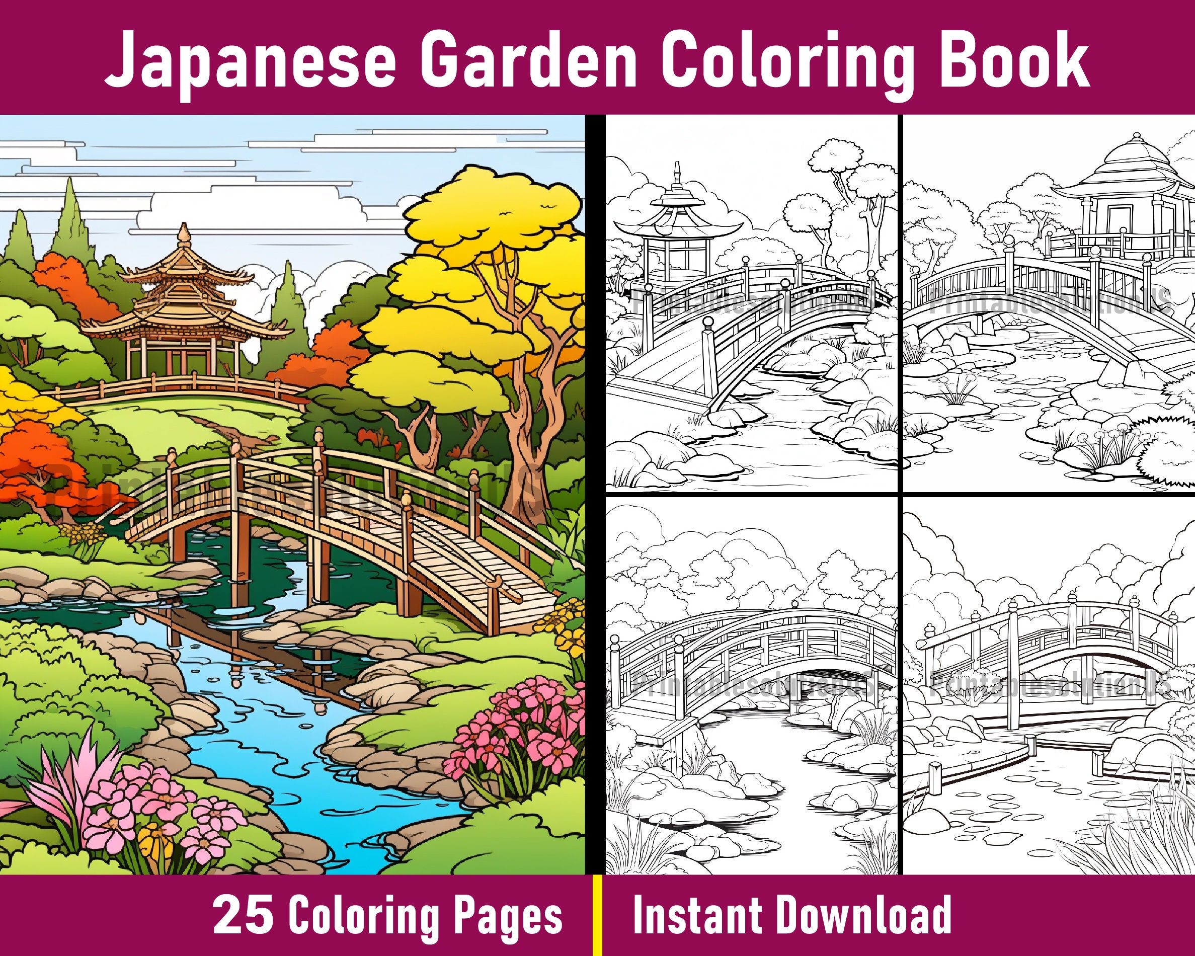 Japanese Garden Coloring Book Pages Printable Bridge Coloring Pages