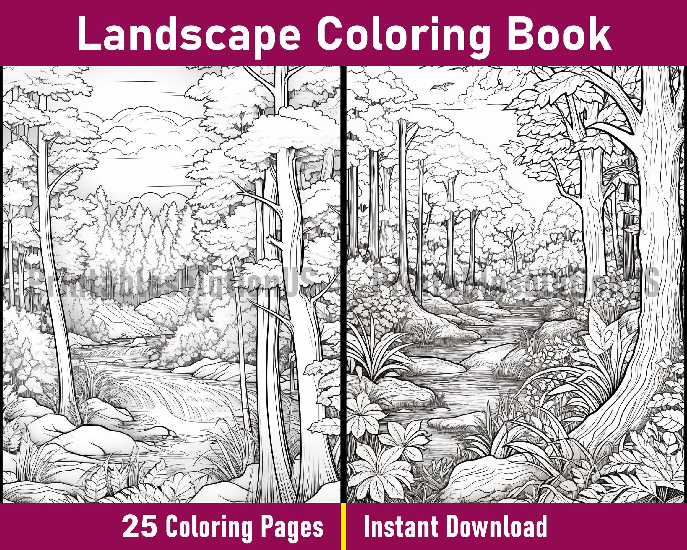 Landscape Coloring Book Printable Landscape Coloring Pages - Etsy