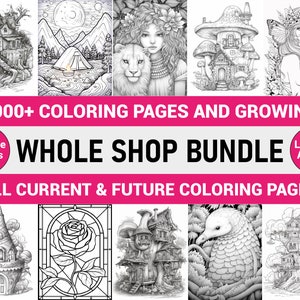 Coloring Pages Whole Shop Bundle | Coloring Pages Bundle | Grayscale Coloring Book | Lifetime Access | Printable PDF File | Instant Download