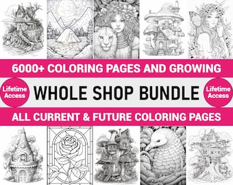 Coloring Pages Whole Shop Bundle | Coloring Pages Bundle | Grayscale Coloring Book | Lifetime Access | Printable PDF File | Instant Download