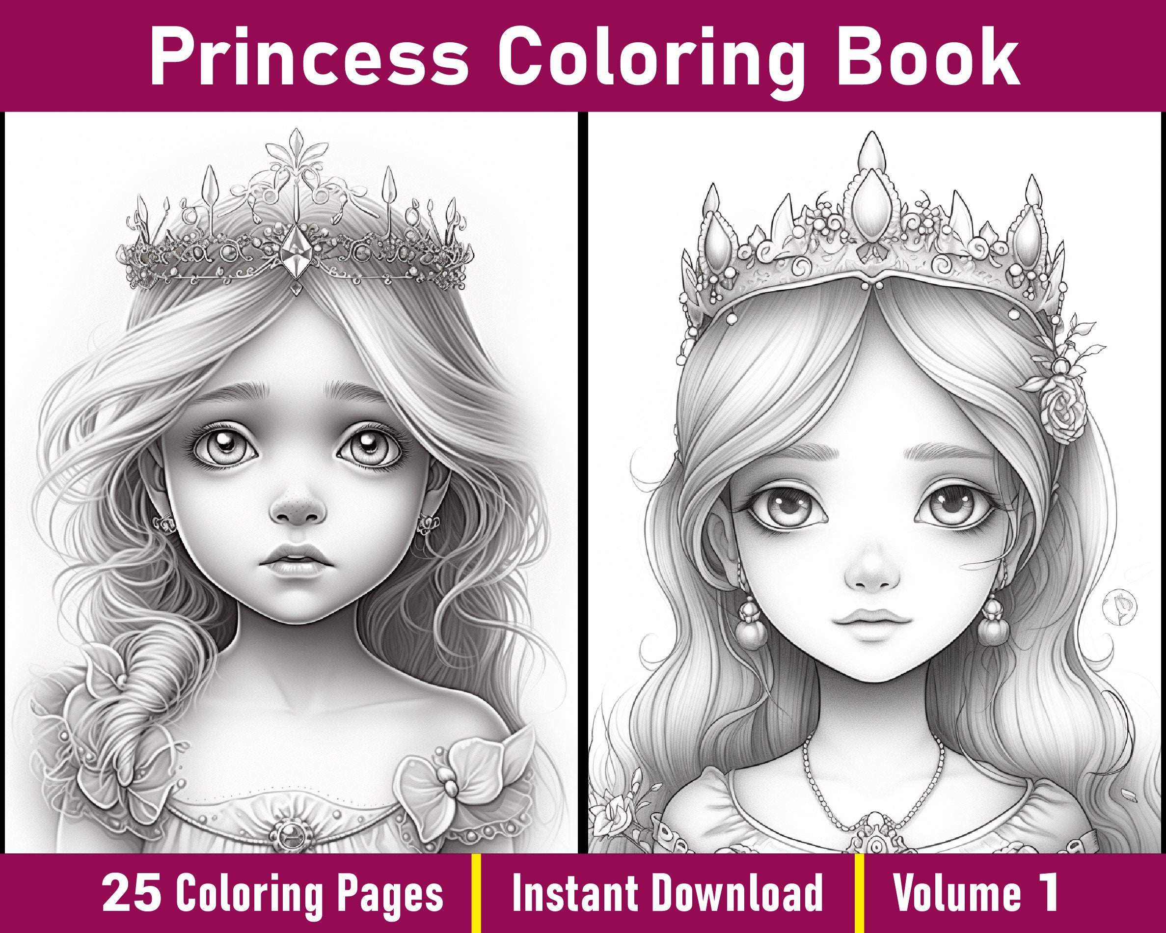Princess Coloring Book Volume 1 Cute Princess Coloring Pages Grayscale