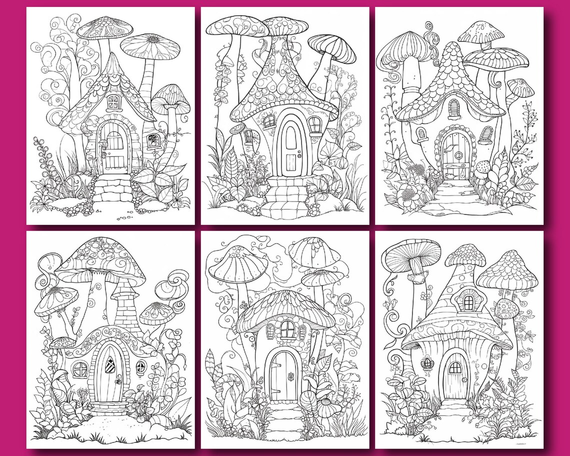 Mushroom Fairy House Coloring Book | 25 Fantasy Pages (printable PDF ...