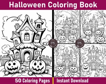 Halloween Coloring Page | Halloween Pumpkin Coloring Book for Adults and Kids | Grayscale Colouring Book | Printable PDF | Instant Download