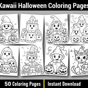 Kawaii Halloween Coloring Pages, Cute Coloring, Creepy Kawaii, Cute Kawaii, Kawaii Anime, Cute and Creepy Kawaii Instant Download 50 Pages