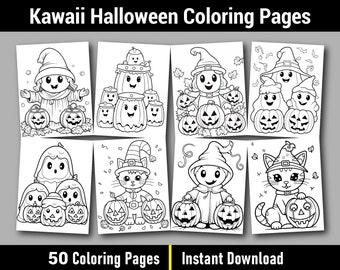 Kawaii Halloween Coloring Pages, Cute & Creepy Anime (Instant Download)