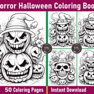 Horror Coloring Pages for Adults and Kids | Halloween Coloring Pages Printable | Grayscale Colouring Book | Printable PDF | Instant Download