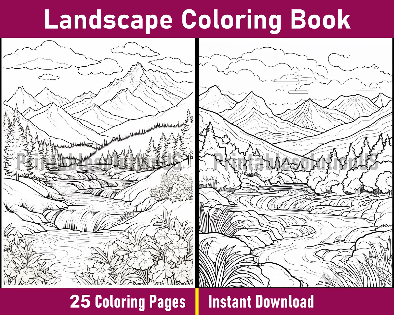 Landscape Coloring Book Printable Landscape Coloring Pages Black and ...
