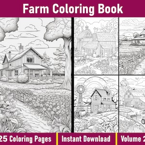 Farm Coloring Book Volume 2 | Farm Coloring Pages Printable | Grayscale Colouring Book Digital | Instant Download | Printable PDF File