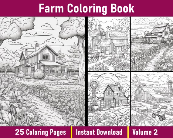 Farm Coloring Book Volume 2 | Farm Coloring Pages Printable | Grayscale Colouring Book Digital | Instant Download | Printable PDF File