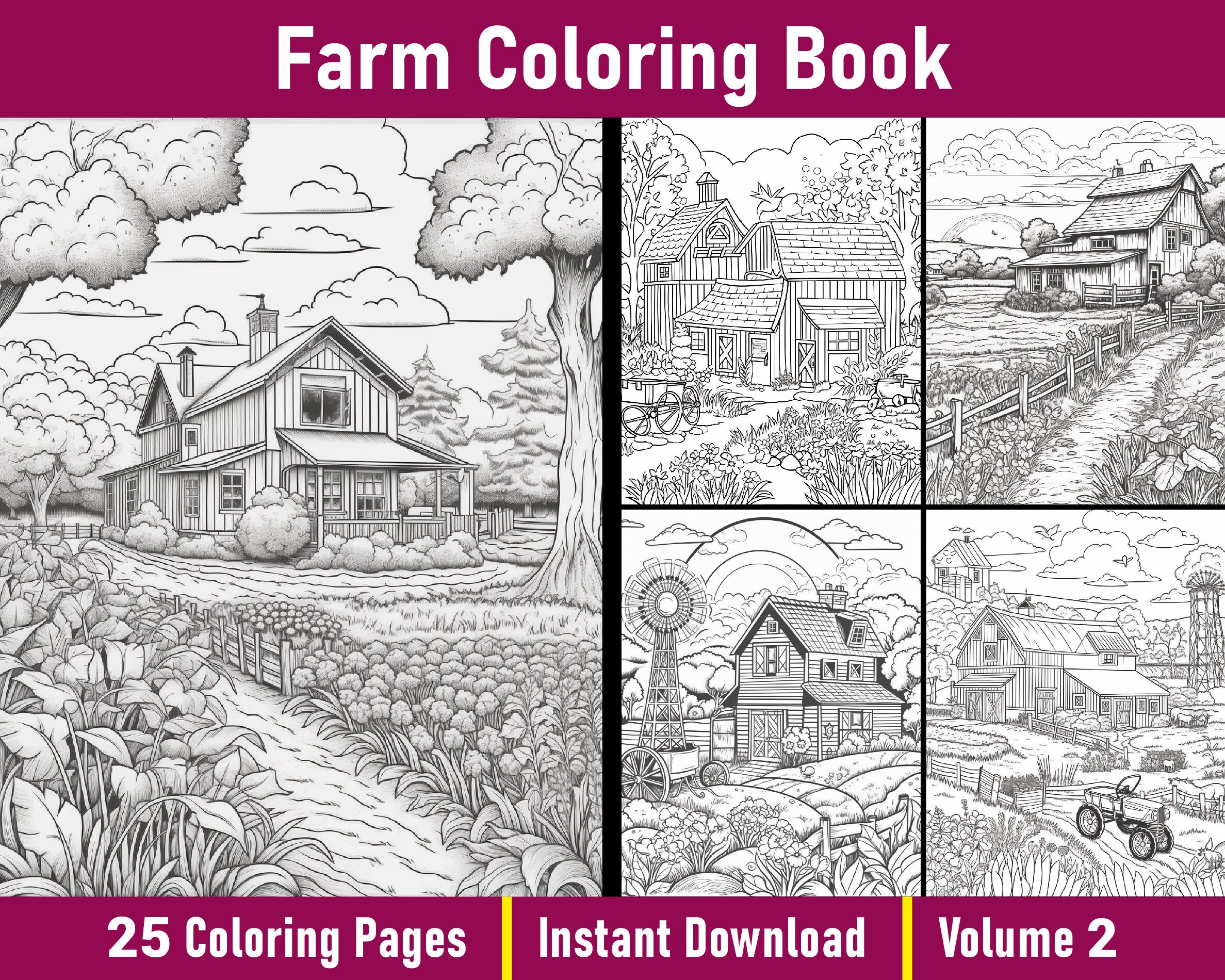 Farm Coloring Book Volume 2 Farm Coloring Pages Printable Grayscale