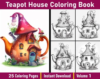 Teapot House Coloring Book | Whimsical Fairy Houses (Printable PDF)