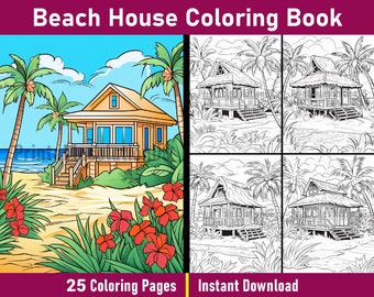 Beach House Coloring Book | 25 Printable Cottage Pages (PDF Download)