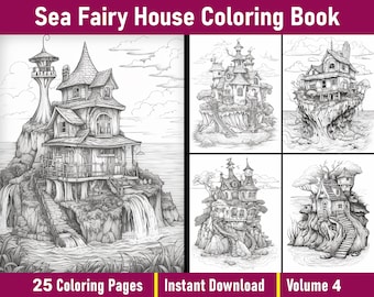 Sea Fairy House Coloring Book | Volume 4 Grayscale Pages (Instant Download)