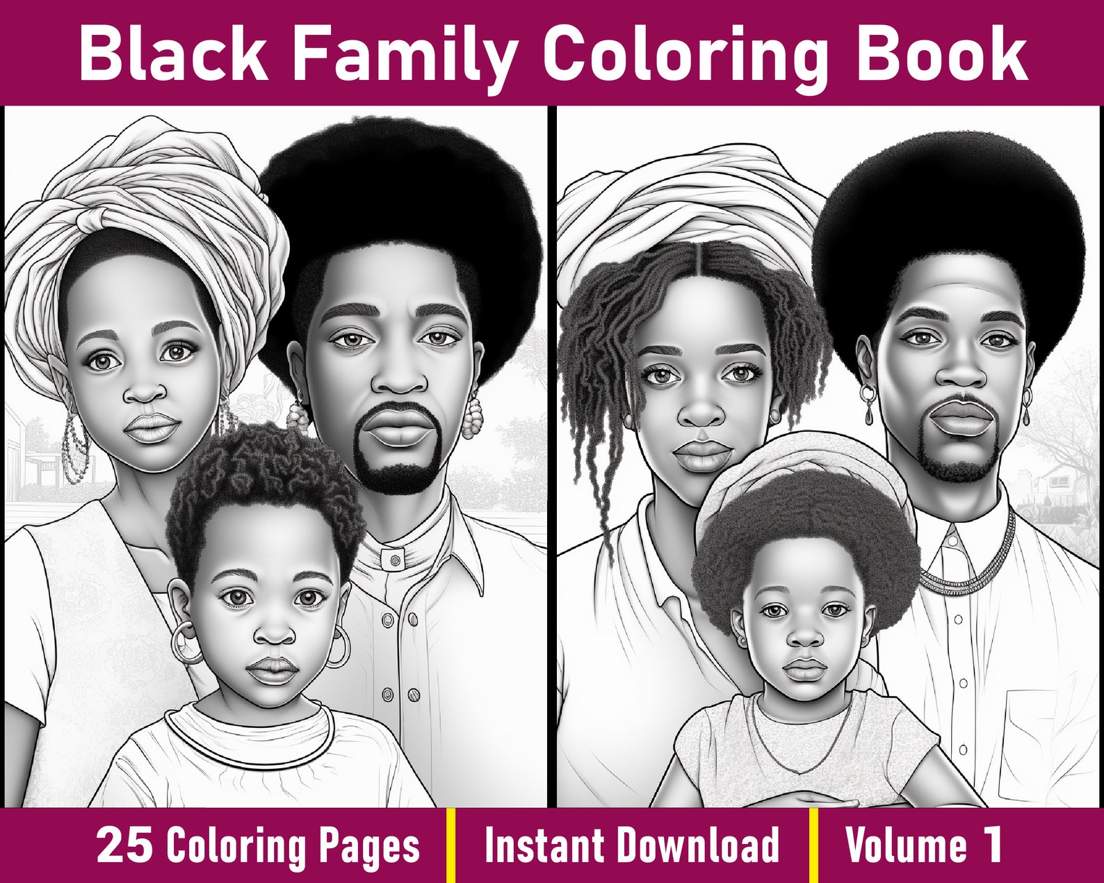 Black Family Coloring Pages V-1 | African Coloring Book | Black African ...