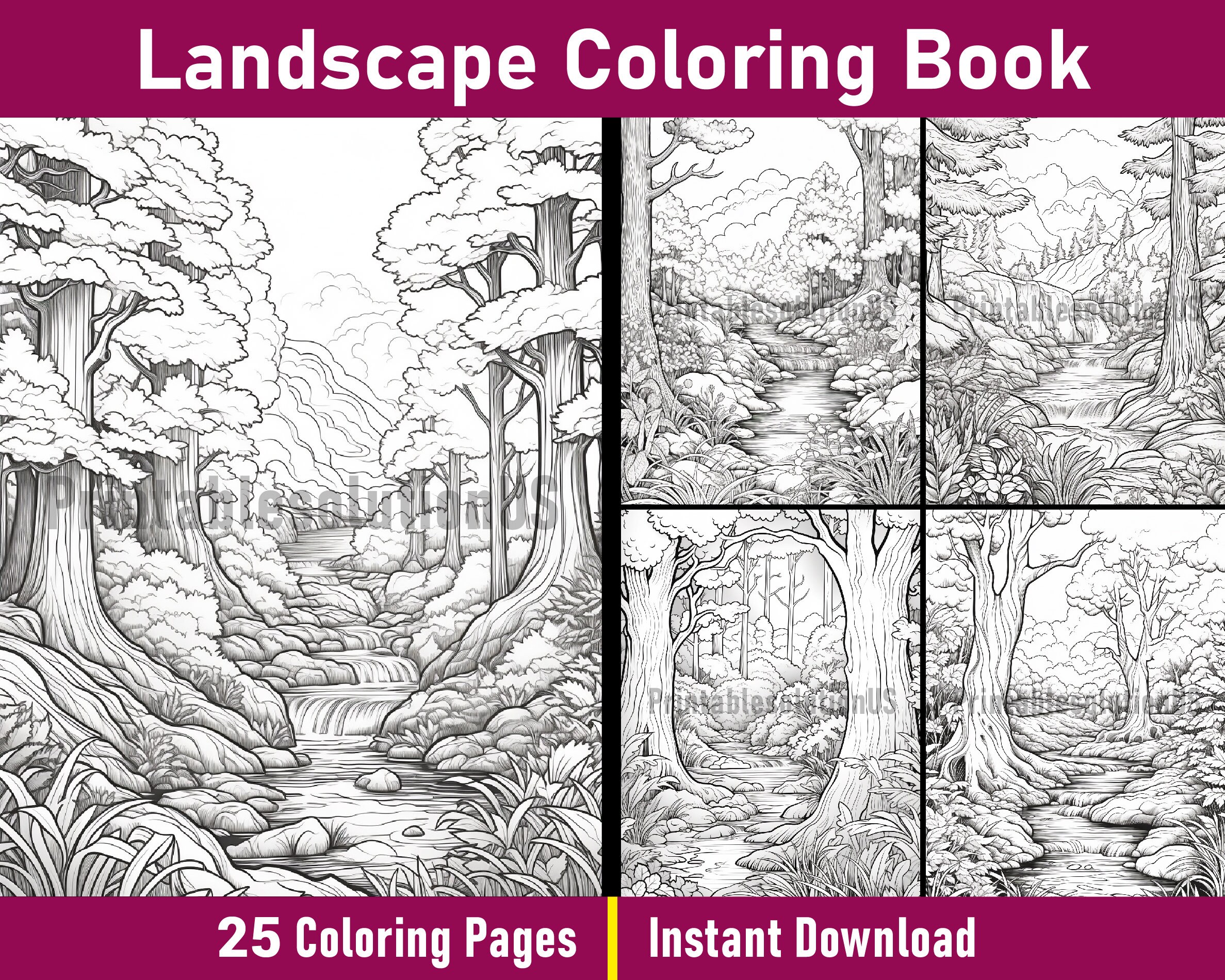 Landscape Coloring Book Printable Landscape Coloring Pages - Etsy
