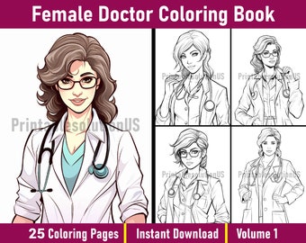 Female Doctor Coloring Book Pages Vol-1 | Beautiful Girl Coloring Pages | Grayscale Colouring Book | Printable PDF File | Instant Download