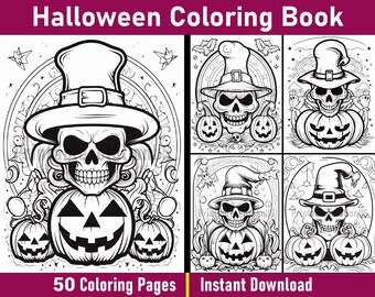 Halloween Coloring Book | Printable Halloween Coloring Pages Adults and Kids | Grayscale Colouring Book | Printable PDF | Instant Download