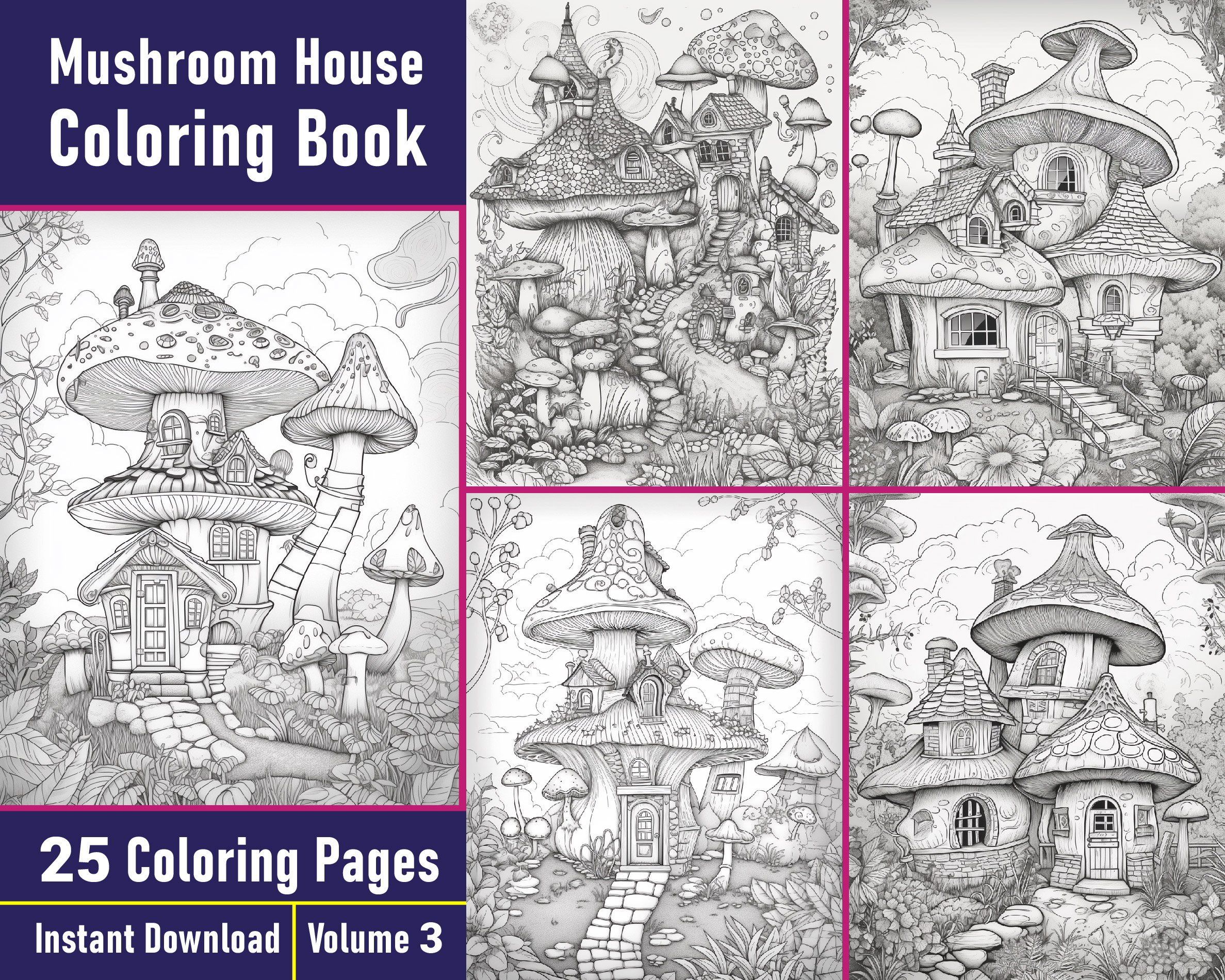 Mushroom House Coloring Pages Vol-3 Fairy House Mushroom Coloring Book ...