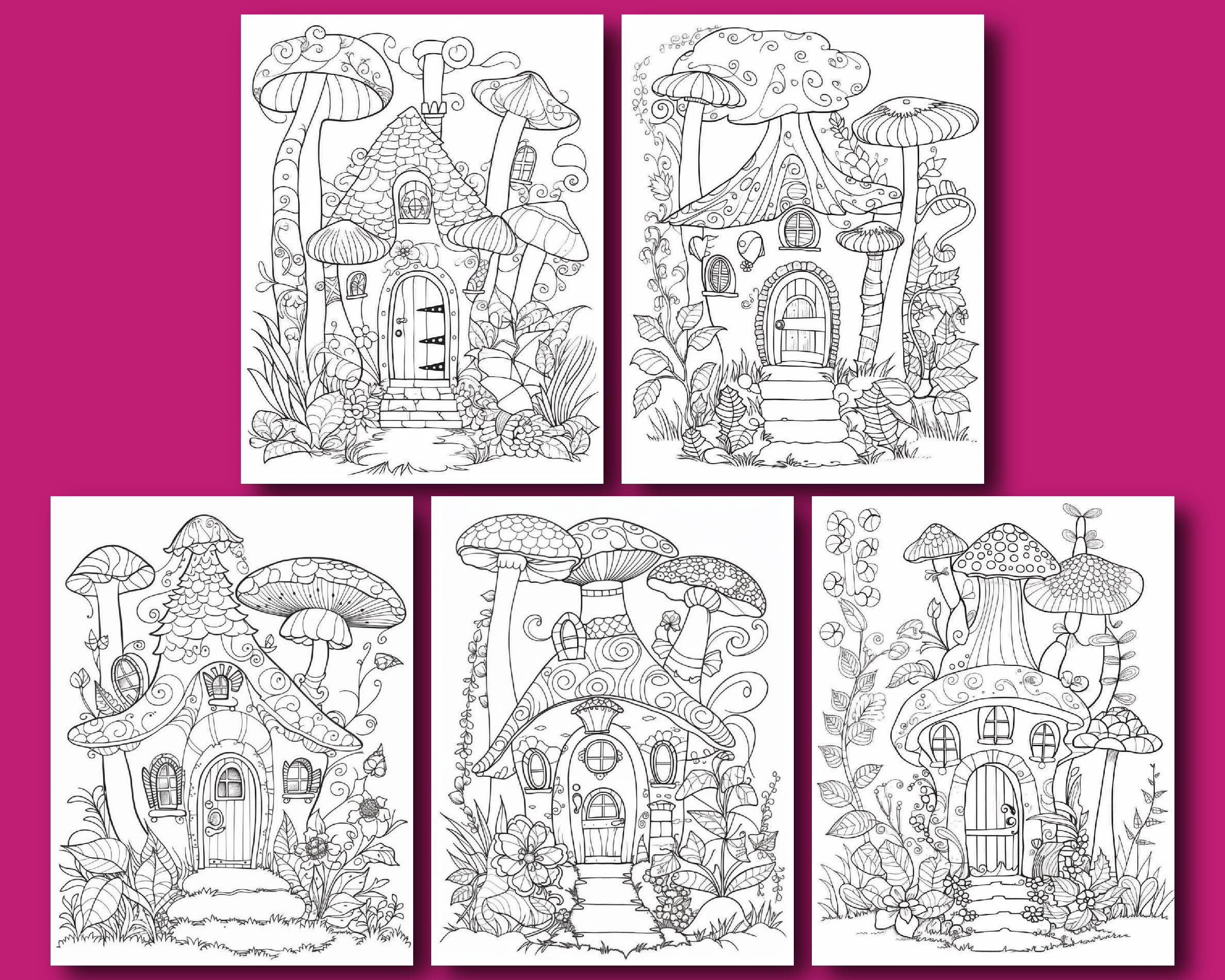 Mushroom Fairy House Coloring Book | 25 Printable Pages (PDF Pattern ...