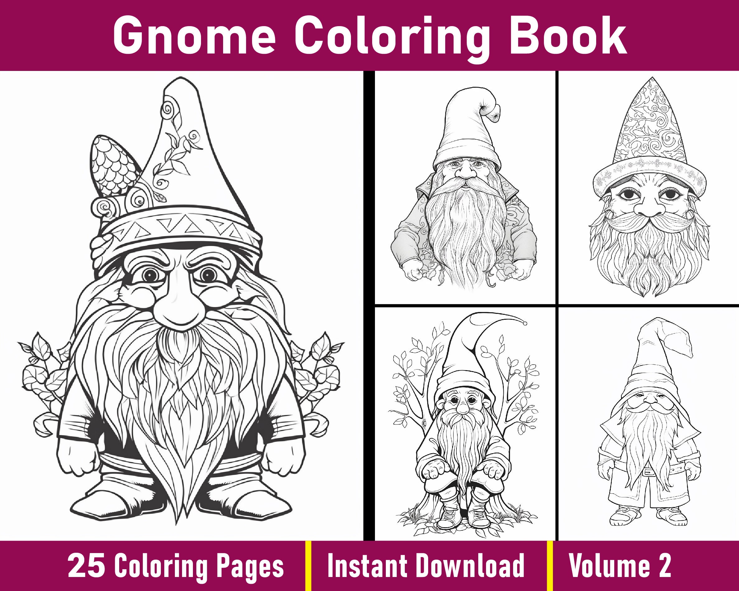 Gnome Coloring Book V-2 | Gnome Coloring Pages for Adults and Kids ...