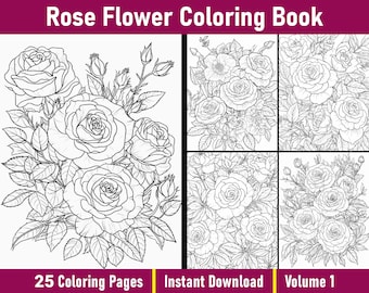 Libro para colorear de rosas / 25 páginas florales para colorear para adultos y niños (PDF)