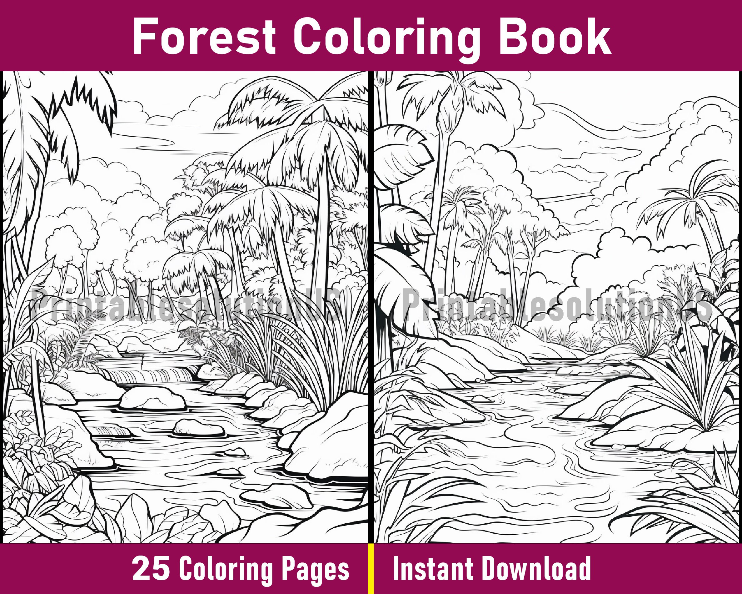 Forest Coloring Book Printable Forest Coloring Pages Black and White ...