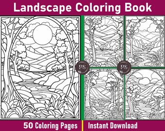 Forest Landscape Coloring Book | 50 Scene Pages (Printable PDF)
