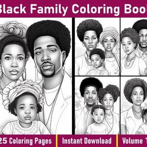 Black Family Coloring Pages V-1 | African Coloring Book | Black African American Colouring Book Digital | Printable PDF | Instant Download