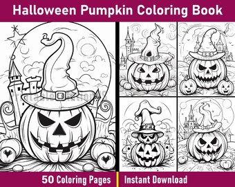 Halloween Pumpkin Coloring Book | Printable Pumpkin Halloween Coloring Pages | Grayscale Colouring Book | Printable PDF | Instant Download