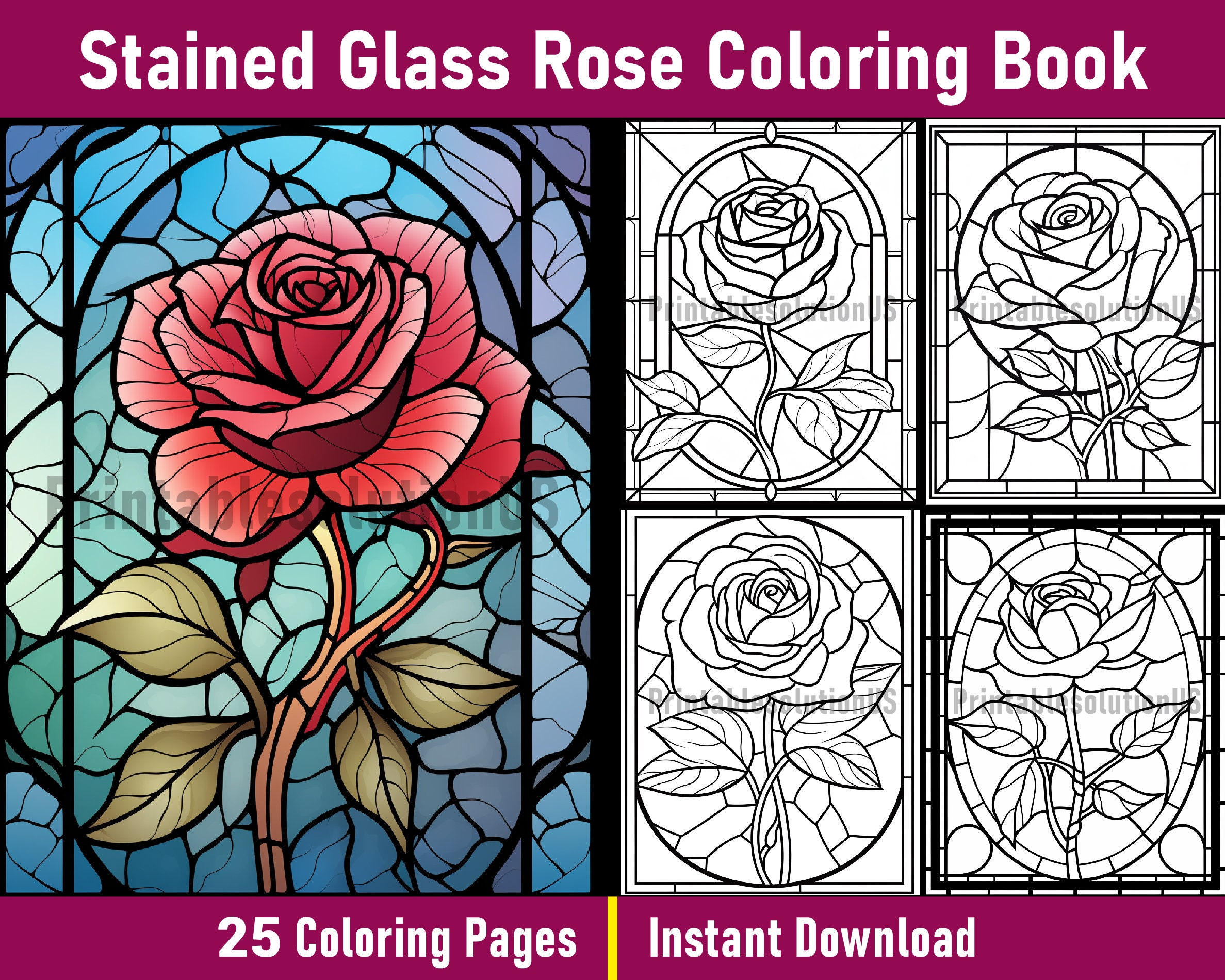 Beauty And The Beast Stained Glass Rose Coloring Pages