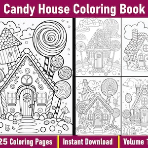 Candy House Coloring Book Volume 1 | Digital Colouring Pages Printable | Grayscale Coloring Book | Instant Download | Printable PDF File