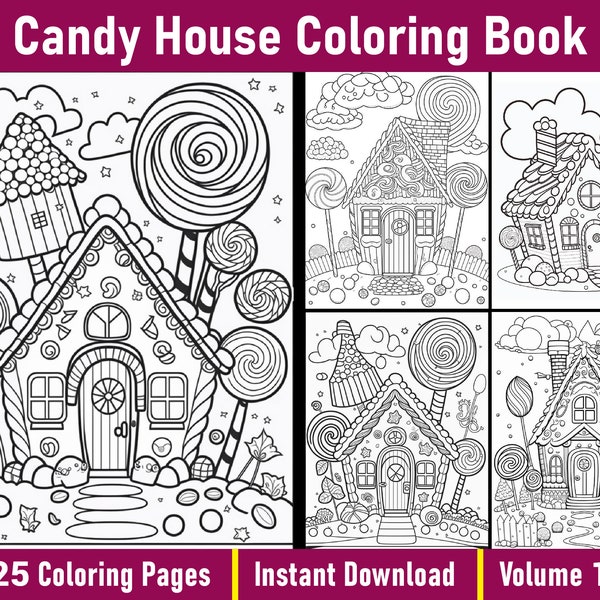 Candy House Coloring Book Volume 1 | Digital Colouring Pages Printable | Grayscale Coloring Book | Instant Download | Printable PDF File