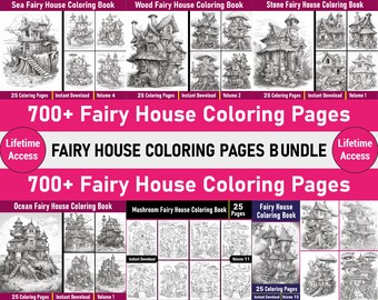 700+ Fairy House Coloring Pages | Grayscale Coloring Book (Printable PDF)