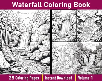 Kleurboek waterval | 25 grijswaardenpagina's (afdrukbare pdf)