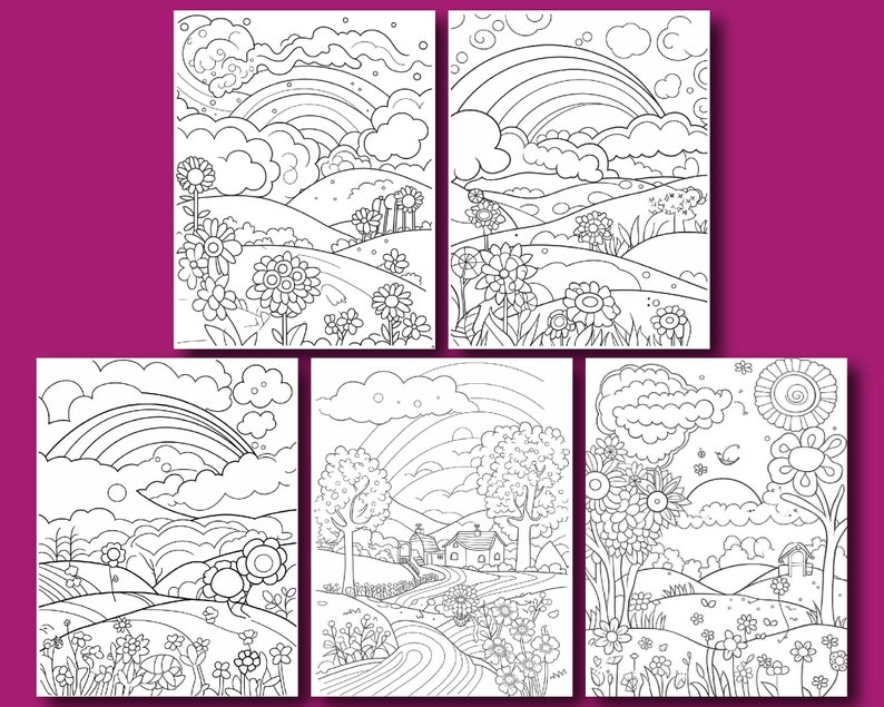 Spring Scenes To Color Spring Scenes Coloring Book | 25 Printable Pages (PDF Download) - Etsy