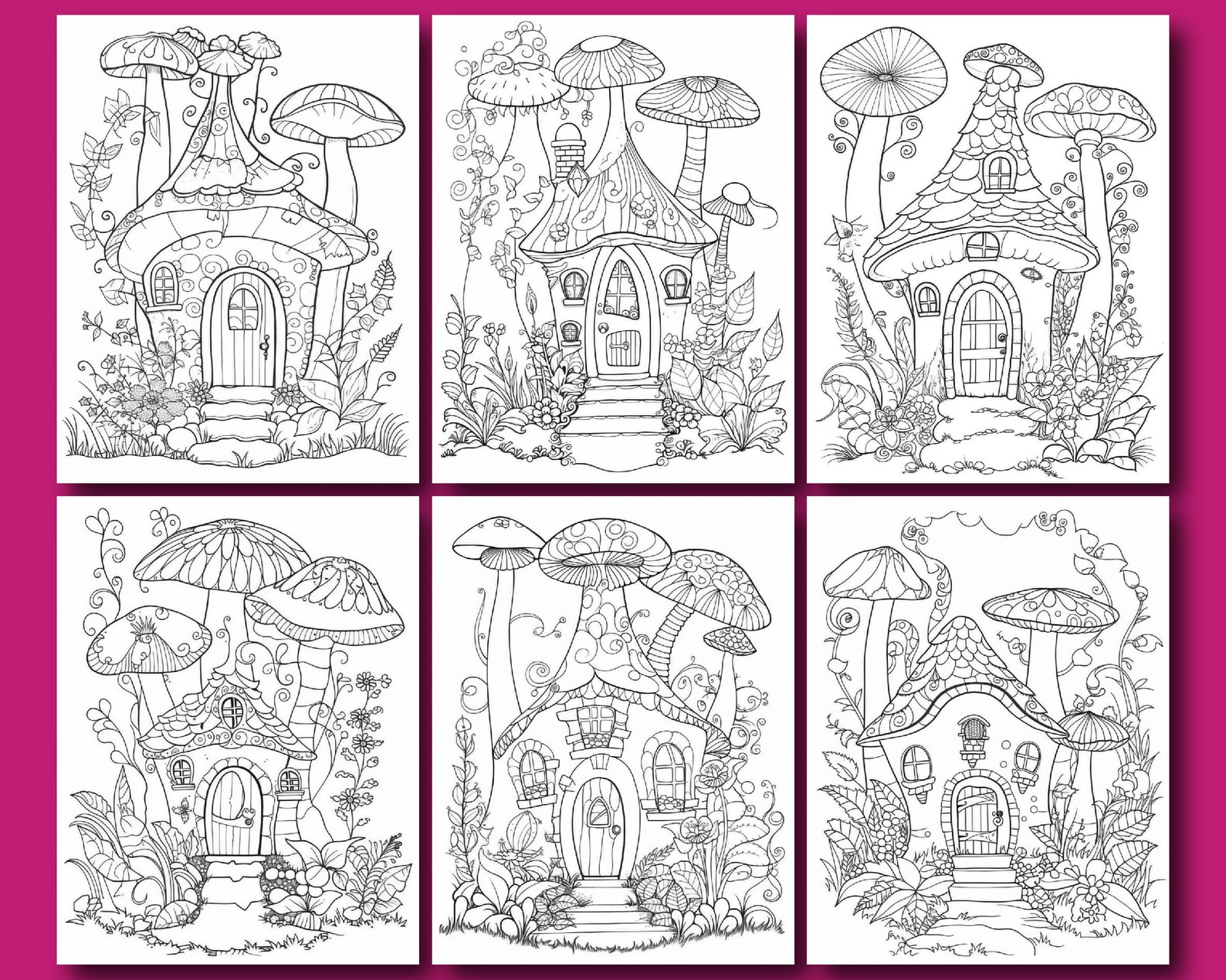 Mushroom Fairy House Coloring Book | 25 Fantasy Pages (printable PDF ...