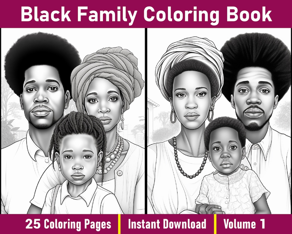 Black Family Coloring Pages V-1 | African Coloring Book | Black African American Colouring Book ...