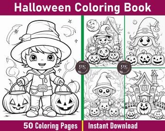 Cute Kawaii Halloween Coloring Book | 50 Printable Pages (PDF File)