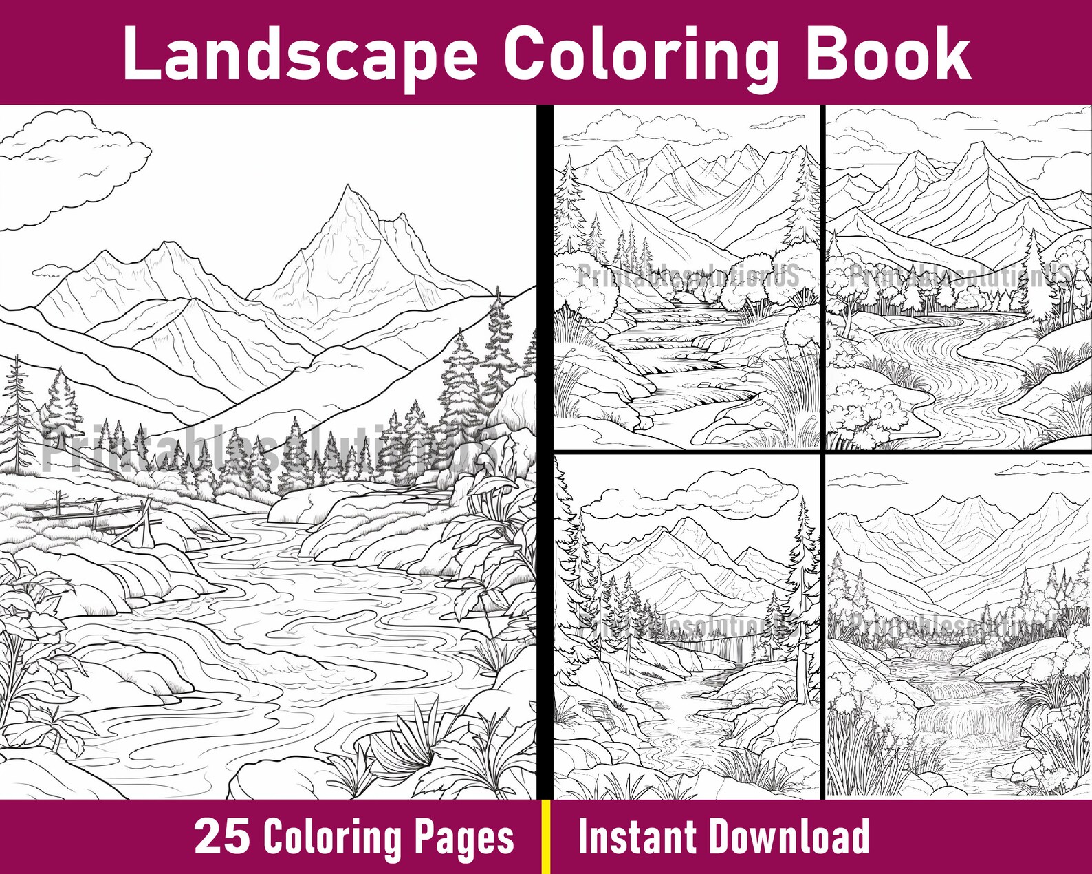 Landscape Coloring Book Printable Landscape Coloring Pages Black and ...
