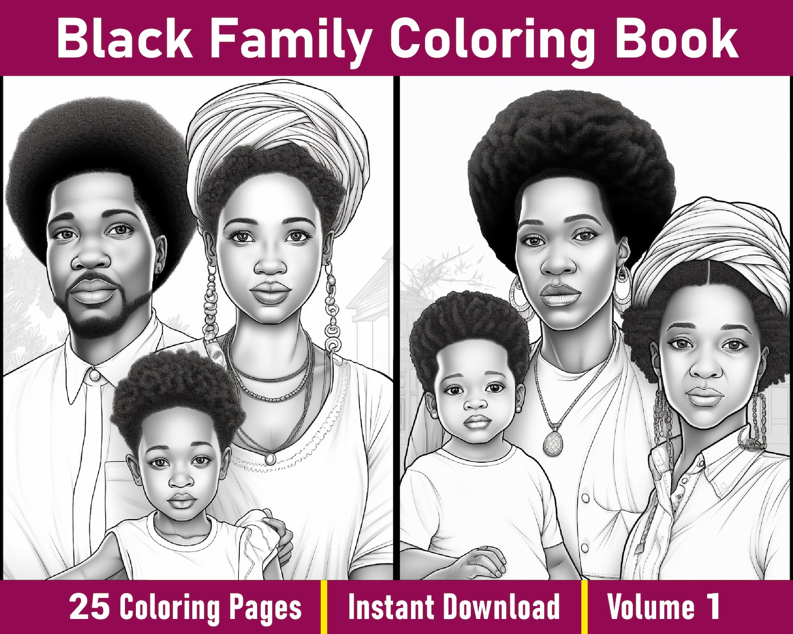 Black Family Coloring Pages V-1 | African Coloring Book | Black African American Colouring Book ...