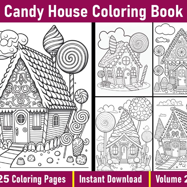 Candy House Coloring Book Volume 2 | Digital Colouring Pages Printable | Grayscale Coloring Book | Instant Download | Printable PDF File