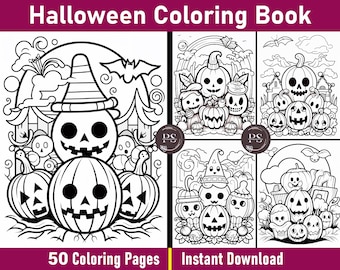 Halloween Coloring Page | Halloween Pumpkin Coloring Book for Adults and Kids | Grayscale Colouring Book | Printable PDF | Instant Download