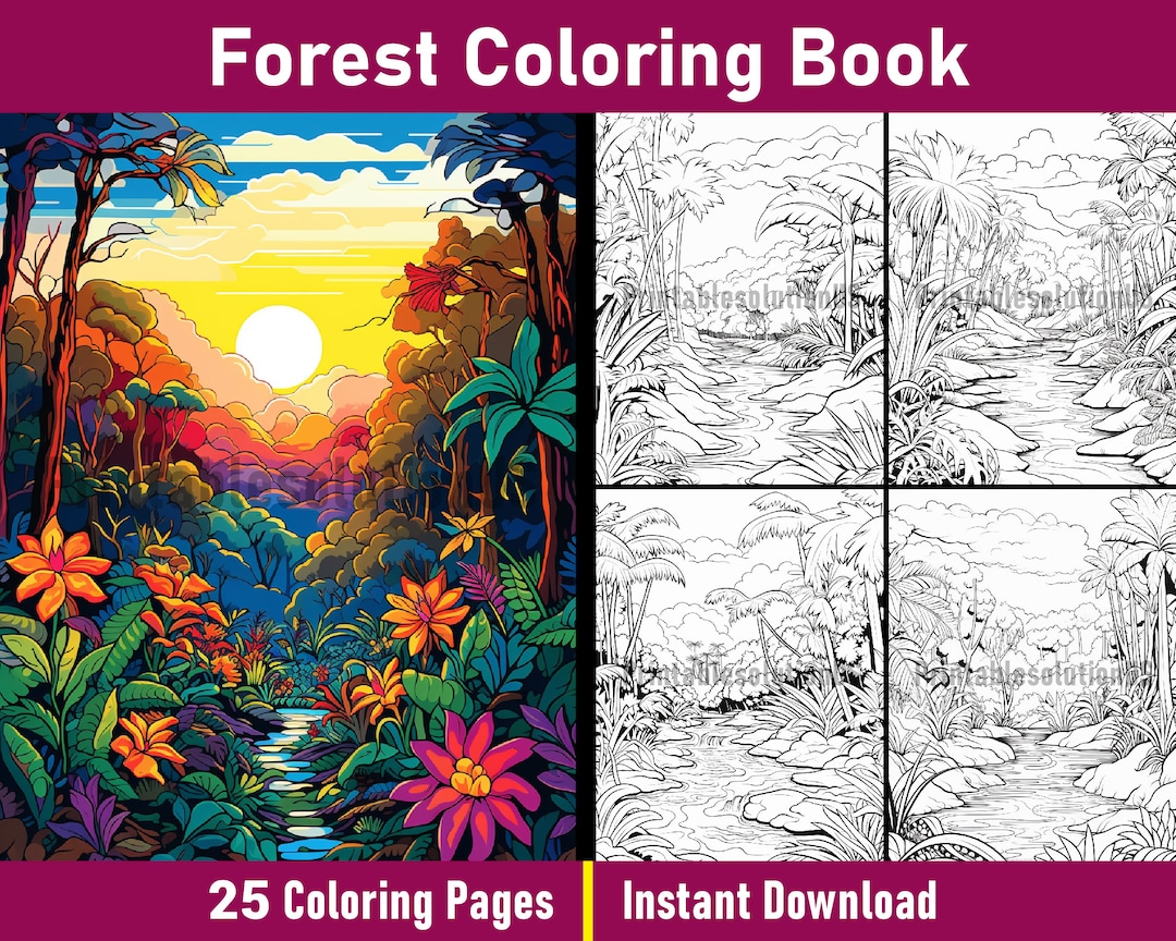 Forest Coloring Book Printable Forest Coloring Pages Black and White ...