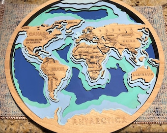 3D Wooden World Map Layered,Wall Art, Home Decor