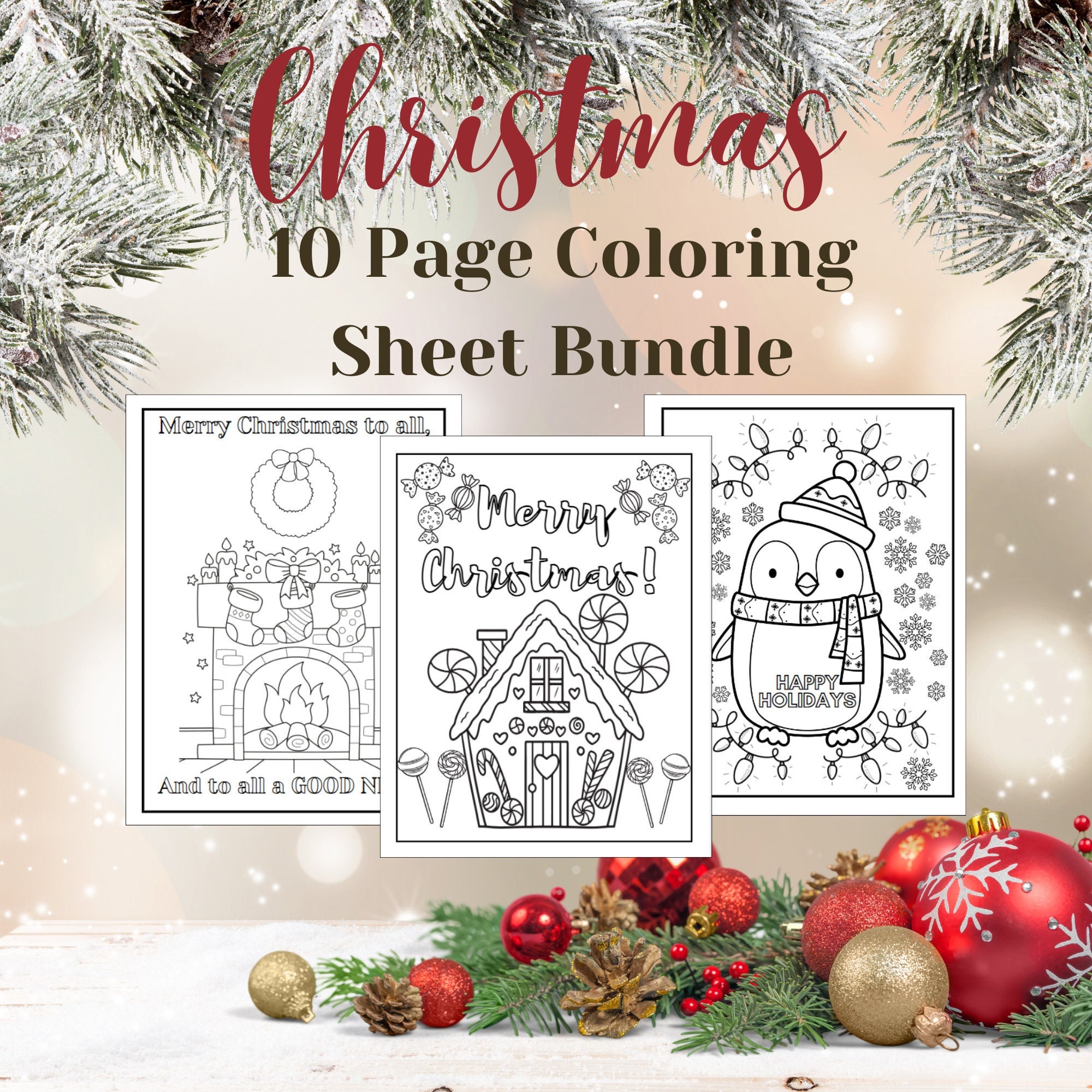 Christmas Coloring Pages, Kid’s Printable Book, Set of 10 - Etsy
