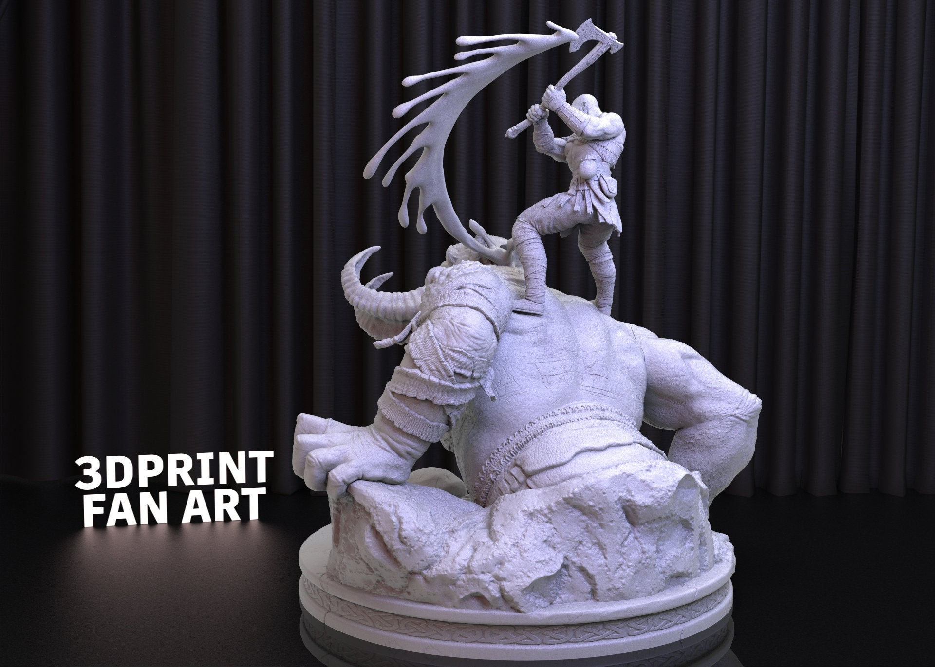 Kratos and Troll God of War Ragnarok STL File, 3D Movie Printed STL