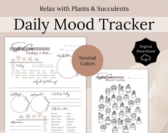 Daily Mood Tracker, Self Care Journal, Wellness Journal, Anxiety Tracker, Mental Health, Printable PDF