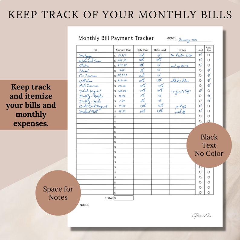 Monthly & Bi-weekly Bill Tracker, Monthly Bill Payment Tracker, Bill ...
